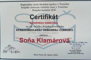 Krajské kolo stredoškolskej odbornej činnosti - 1649138643580